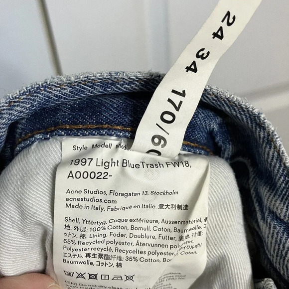 Acne Studios Bla Konst Stockholm 1997 Light Blue Trash Jeans 24" - Picture 6 of 8